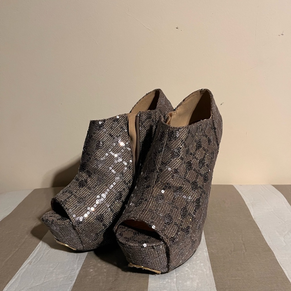 Pre-owned Qupid Glittery Brown High Heels - Picture 3 of 7